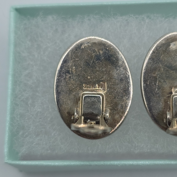 Southwestern Zuni Style Sterling Mosaic Inlay Clip-On Earrings, Handmade, Signed - Picture 9 of 13